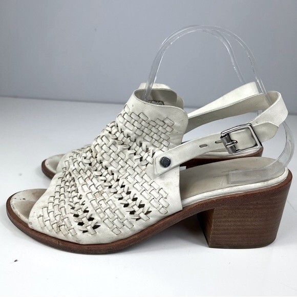 Rag & Bone Wyatt woven leather chunky mid heel slingback sandals ivory white 40 - Picture 8 of 16